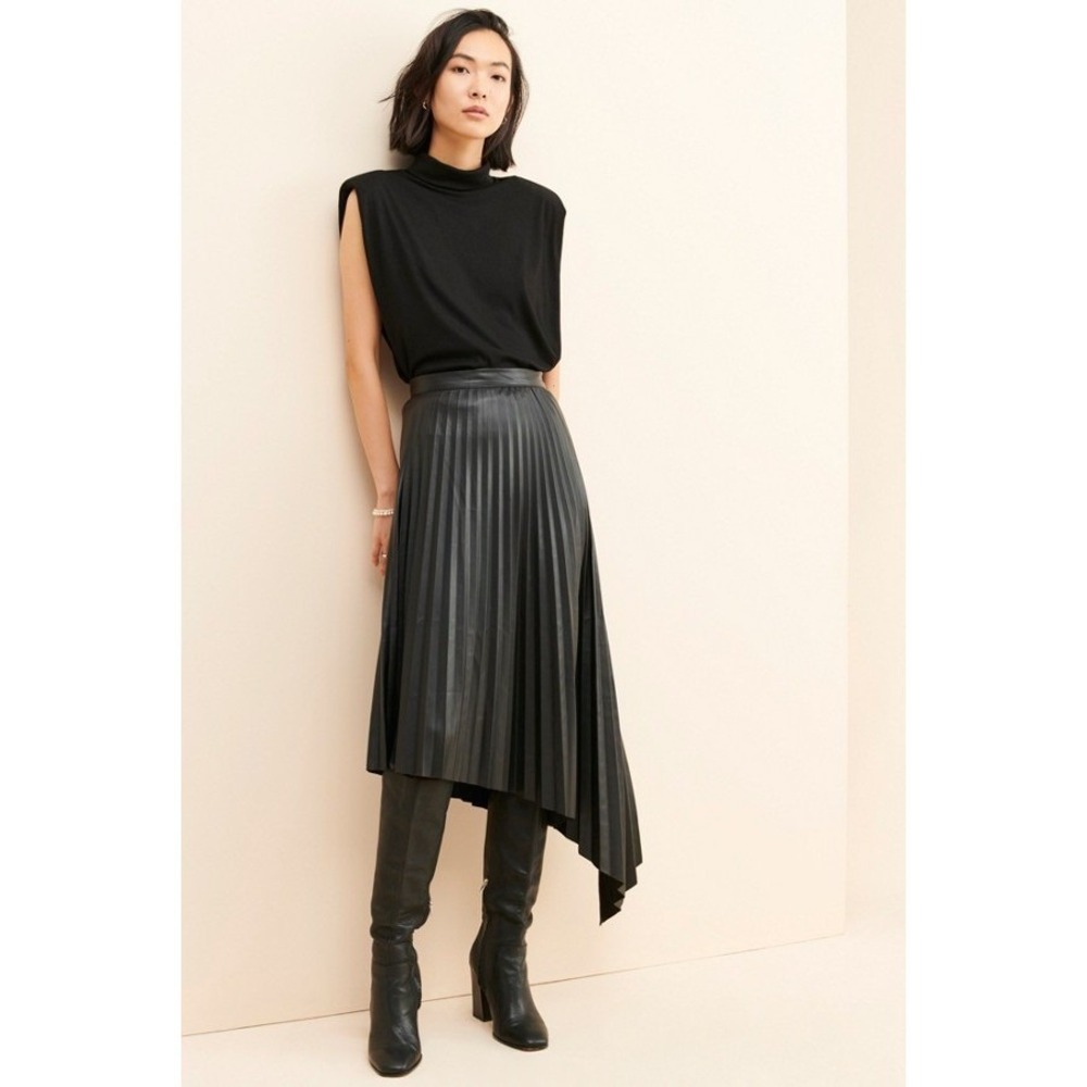 Bishop Young Skirt Womens Small Presley Vegan Leather Asymmetrical Black Pleated